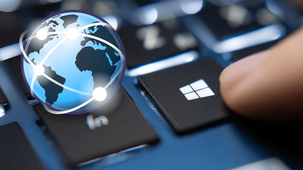 A keyboard with a Windows key and a digital globe overlaid, symbolizing global connectivity and technology, perfectly complements discussions on what is the best browser for Windows 11.